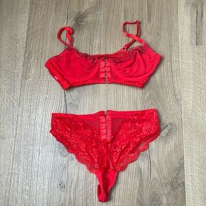 Lonely Lingerie Front Clasp Red Bra (32C) and Matching Thong (Small)